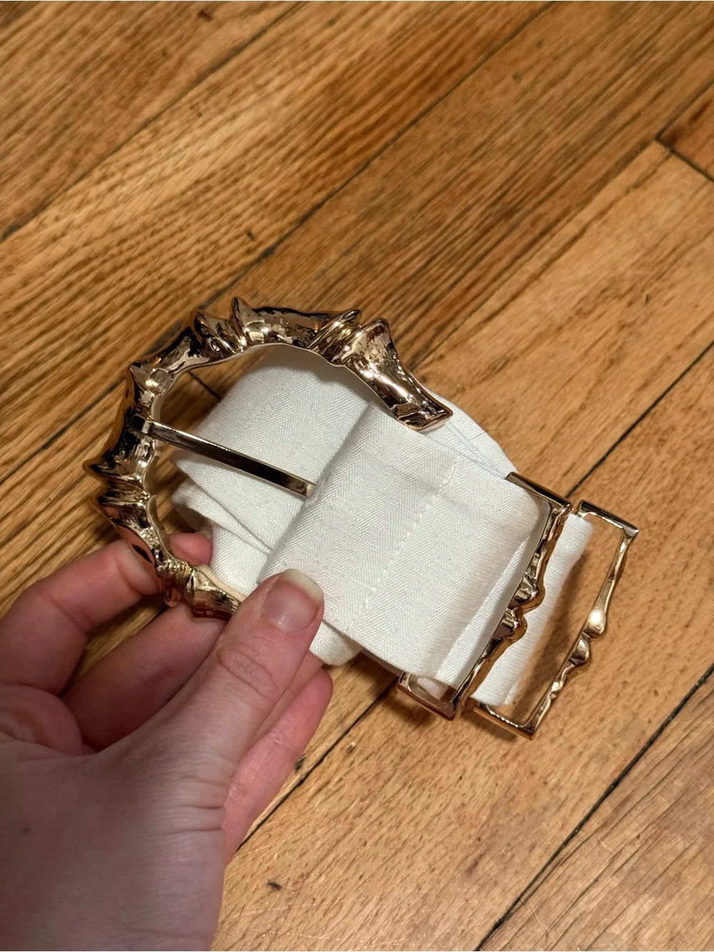 Gold Buckle White Fabric Waist Belt - Women Accessories Acler